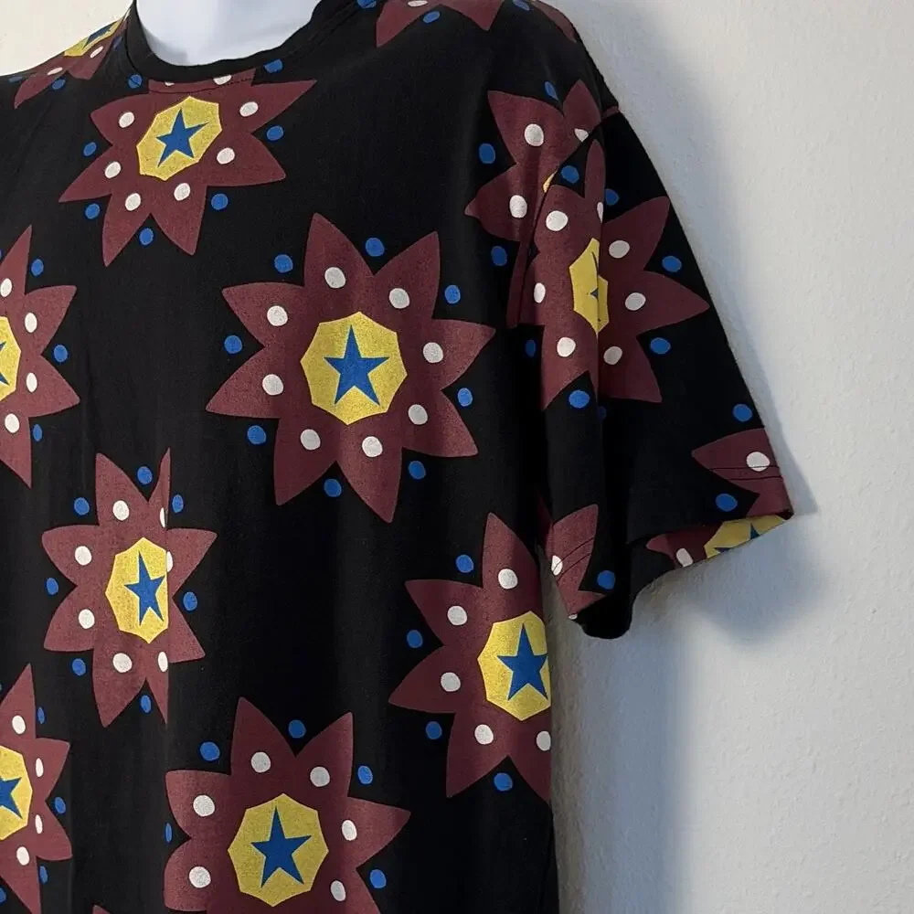 Play Cloths Men's Short Sleeve Graphic Star Print Crew Neck Cotton Jersey L